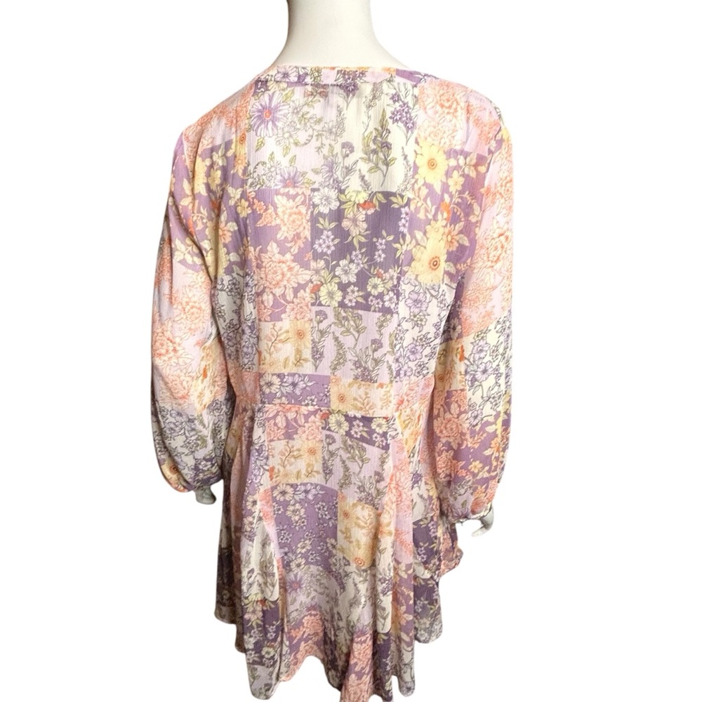 NWT LOFT Women’s Medium Floral Godet Split Neck Swing Dress Purple - Picture 8 of 14